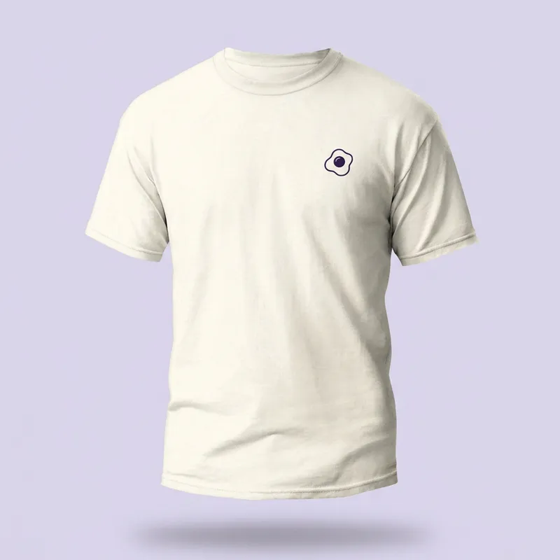 The egg tee: heavyweight off-white, the egg on the chest.