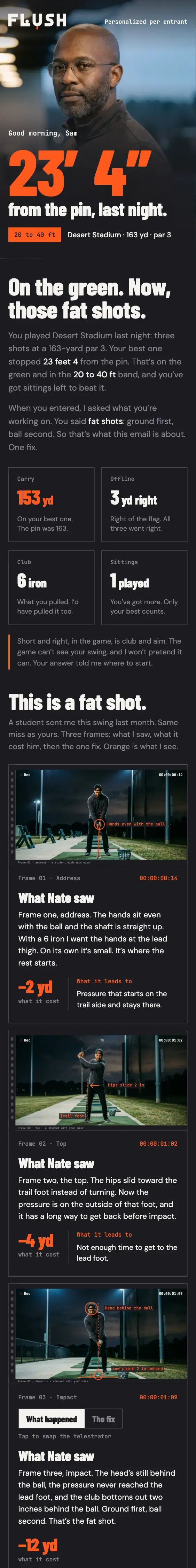 Example email from an invented coach: their result and one fix