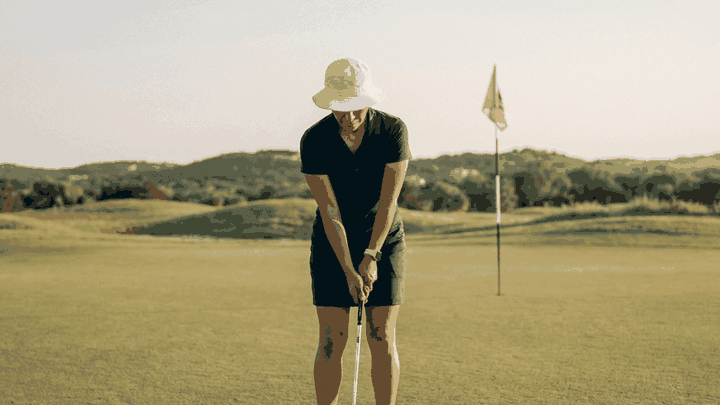 A student's 30-yard pitch, address to finish, in five frames